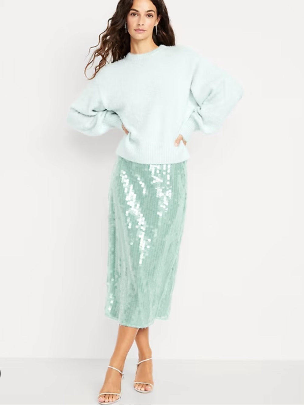 Old Navy Aqua High Waisted Sequin Tulle Midi Skirt